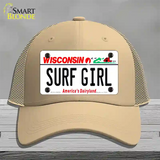 Surf Girl Wisconsin Novelty License Plate Hat Mesh / Khaki