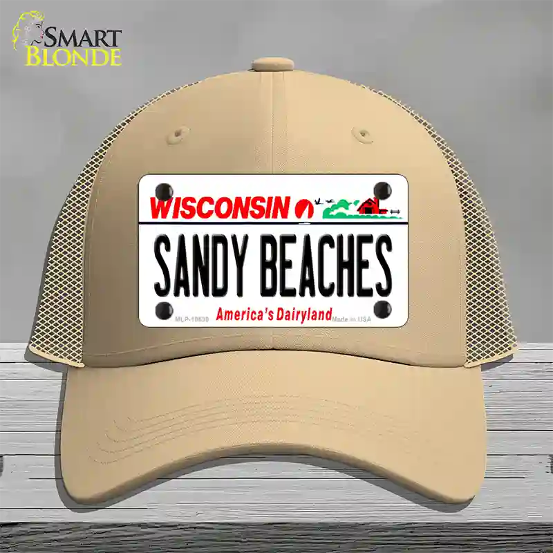 Sandy Beaches Wisconsin Novelty License Plate Hat Mesh / Khaki