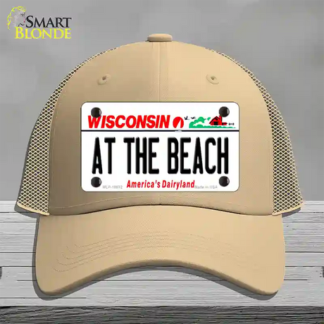 At The Beach Wisconsin Novelty License Plate Hat Mesh / Khaki