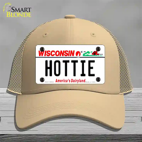 Hottie Wisconsin Novelty License Plate Hat Mesh / Khaki