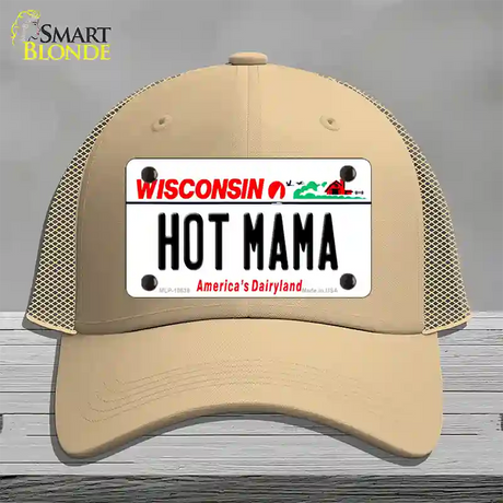 Hot Mama Wisconsin Novelty License Plate Hat Mesh / Khaki