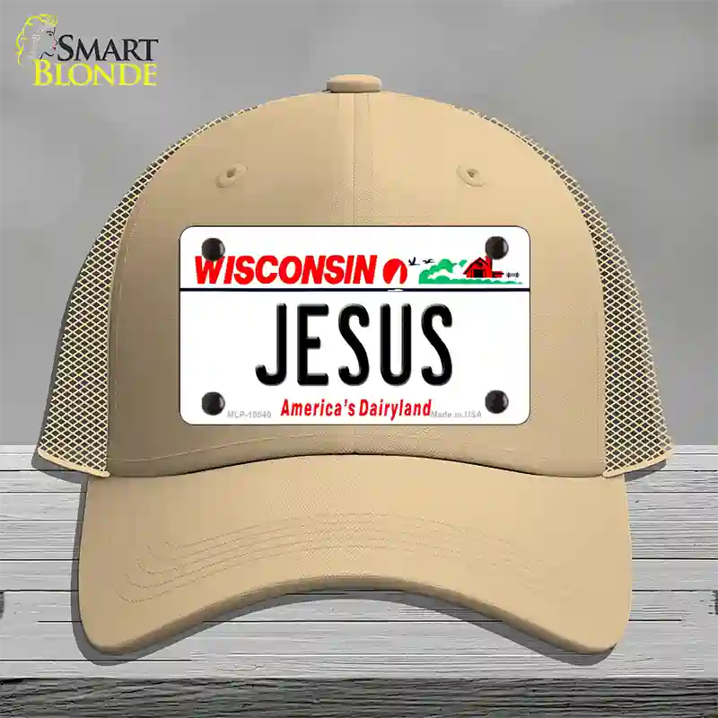 Jesus Wisconsin Novelty License Plate Hat Mesh / Khaki