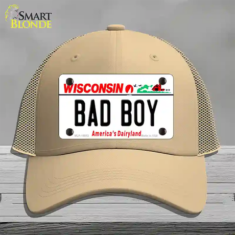 Bad Boy Wisconsin Novelty License Plate Hat Mesh / Khaki