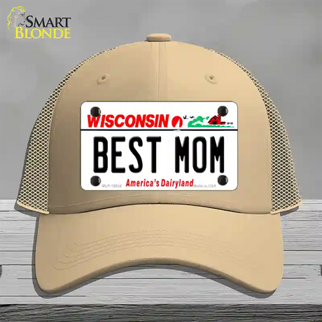 Best Mom Wisconsin Novelty License Plate Hat Mesh / Khaki