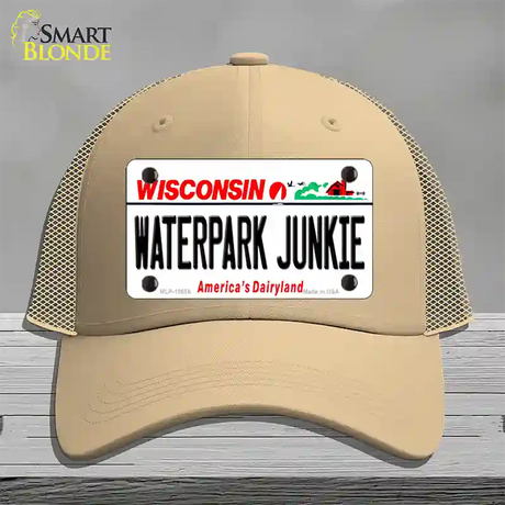 Waterpark Junkie Wisconsin Novelty License Plate Hat Mesh / Khaki