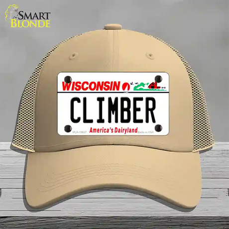 Climber Wisconsin Novelty License Plate Hat Mesh / Khaki