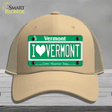 I Love Vermont Novelty License Plate Hat Mesh / Khaki