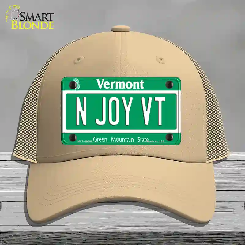 N Joy VT Vermont Novelty License Plate Hat Mesh / Khaki