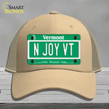 N Joy VT Vermont Novelty License Plate Hat Mesh / Khaki