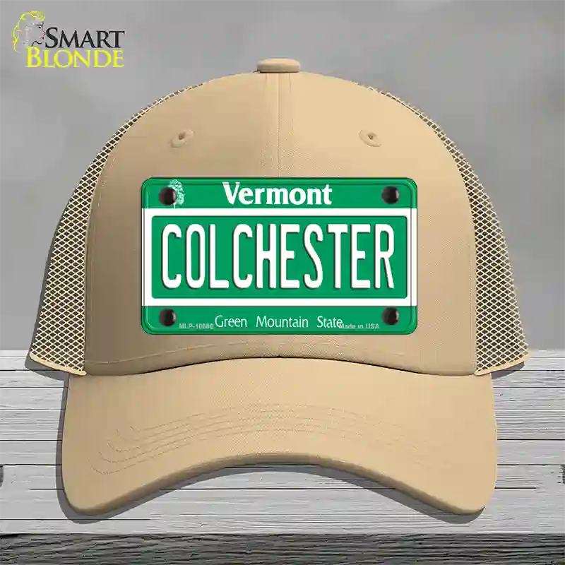 Colchester Vermont Novelty License Plate Hat Mesh / Khaki