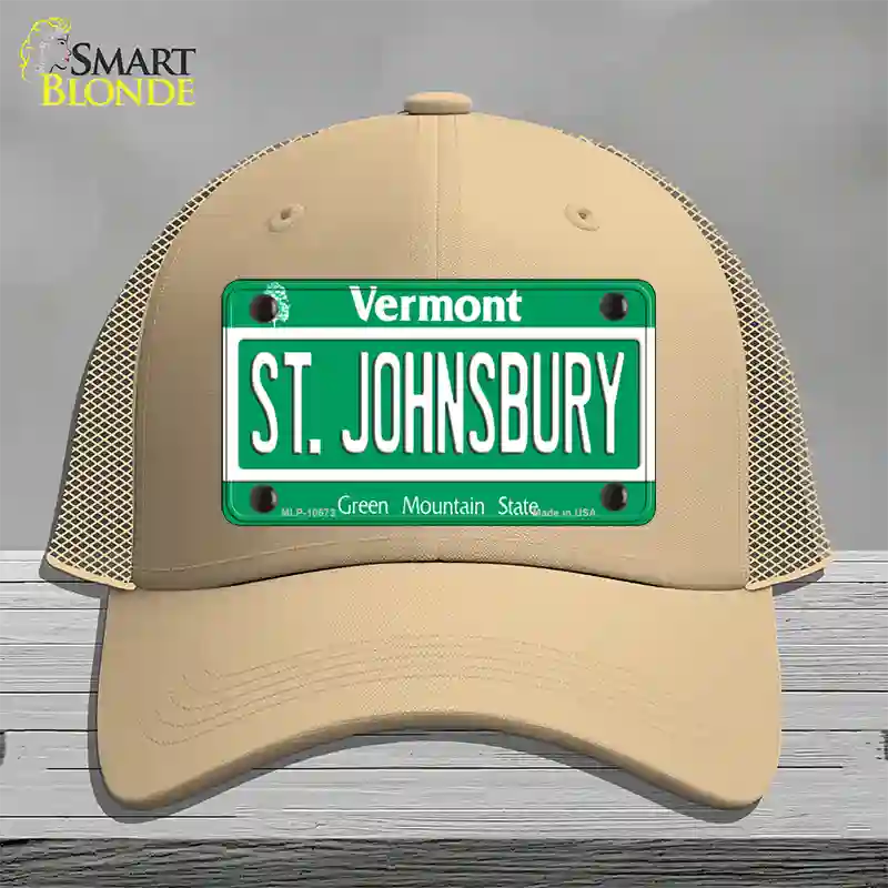 St Johnsbury Vermont Novelty License Plate Hat Mesh / Khaki