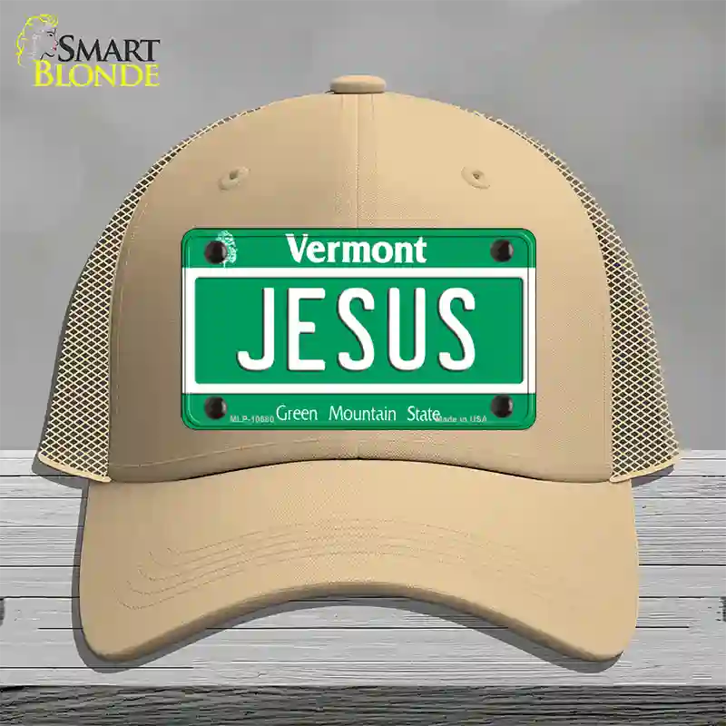 Jesus Vermont Novelty License Plate Hat Mesh / Khaki