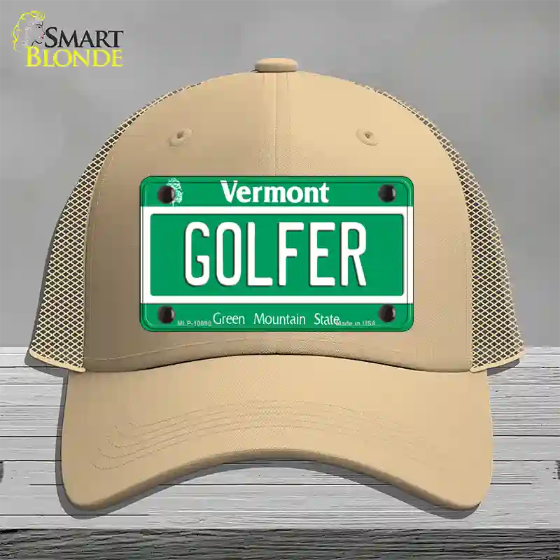 Golfer Vermont Novelty License Plate Hat Mesh / Khaki