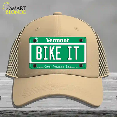 Bike It Vermont Novelty License Plate Hat Mesh / Khaki