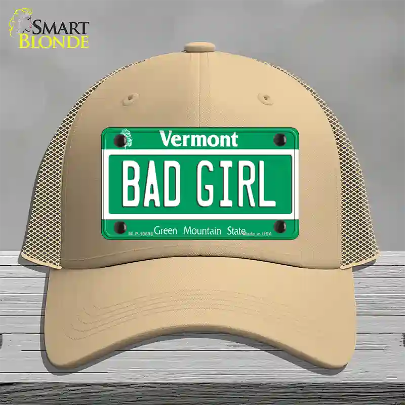 Bad Girl Vermont Novelty License Plate Hat Mesh / Khaki