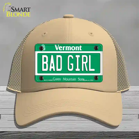 Bad Girl Vermont Novelty License Plate Hat Mesh / Khaki