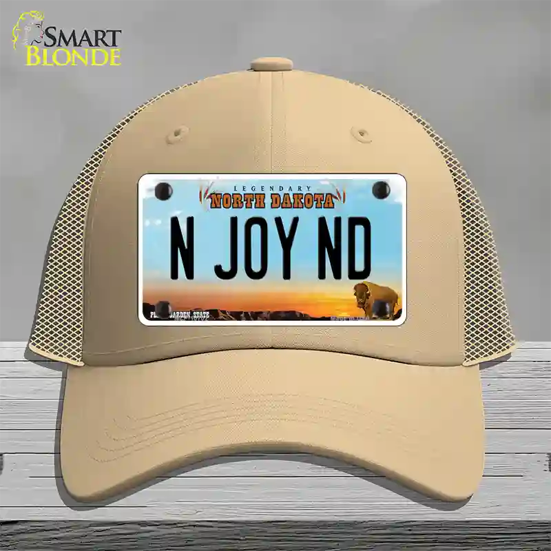 N Joy ND North Dakota Novelty License Plate Hat Mesh / Khaki