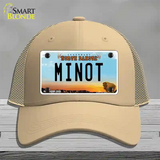 Minot North Dakota Novelty License Plate Hat Mesh / Khaki