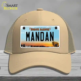 Mandan North Dakota Novelty License Plate Hat Mesh / Khaki