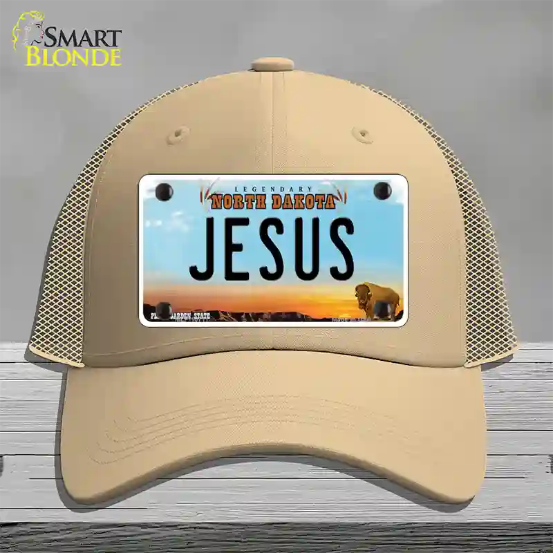 Jesus North Dakota Novelty License Plate Hat Mesh / Khaki