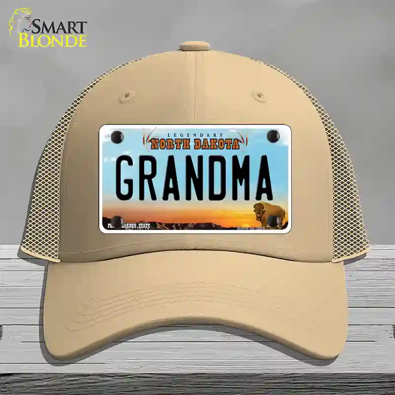 Grandma North Dakota Novelty License Plate Hat Mesh / Khaki