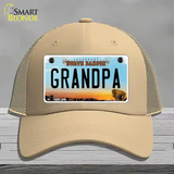 Grandpa North Dakota Novelty License Plate Hat Mesh / Khaki