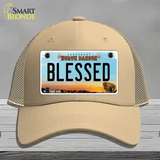 Blessed North Dakota Novelty License Plate Hat Mesh / Khaki