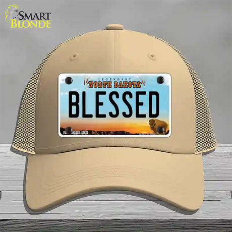 Blessed North Dakota Novelty License Plate Hat Mesh / Khaki