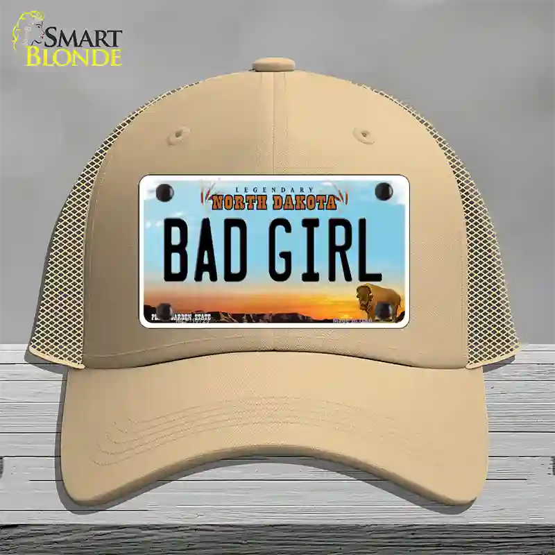 Bad Girl North Dakota Novelty License Plate Hat Mesh / Khaki