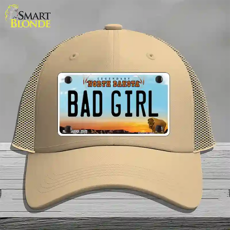 Bad Girl North Dakota Novelty License Plate Hat Mesh / Khaki