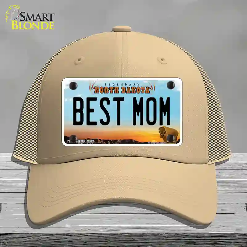 Best Mom North Dakota Novelty License Plate Hat Mesh / Khaki