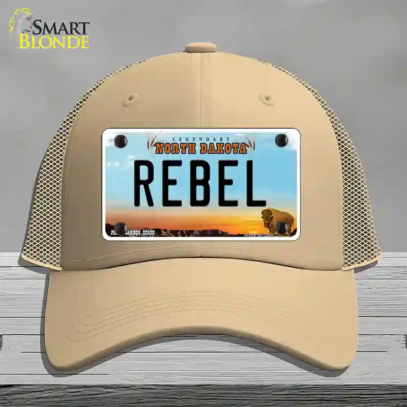 Rebel North Dakota Novelty License Plate Hat Mesh / Khaki