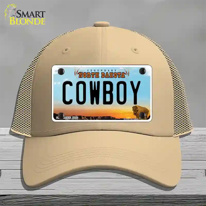 Cowboy North Dakota Novelty License Plate Hat Mesh / Khaki