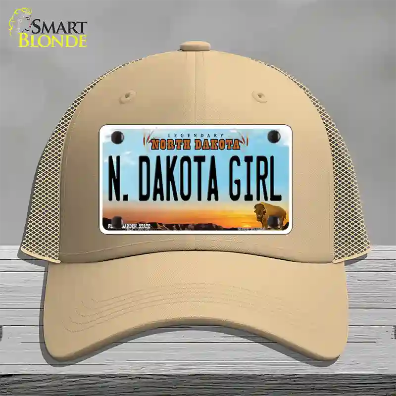 N Dakota Girl North Dakota Novelty License Plate Hat Mesh / Khaki