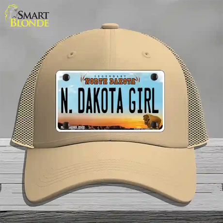 N Dakota Girl North Dakota Novelty License Plate Hat Mesh / Khaki