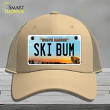 Ski Bum North Dakota Novelty License Plate Hat Mesh / Khaki