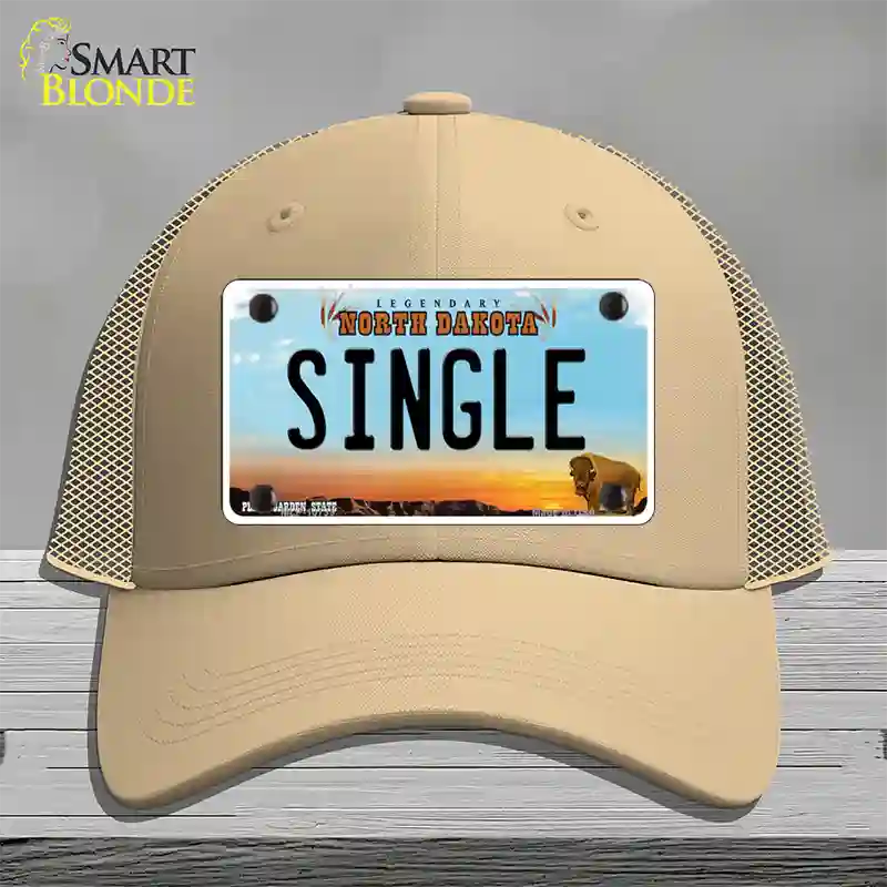 Single North Dakota Novelty License Plate Hat Mesh / Khaki