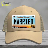 Married North Dakota Novelty License Plate Hat Mesh / Khaki