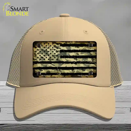 Camo American Flag Novelty License Plate Hat Mesh / Khaki