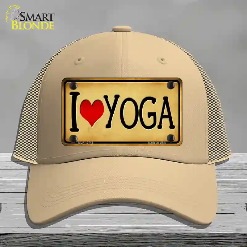 I Heart Yoga Novelty License Plate Hat Mesh / Khaki