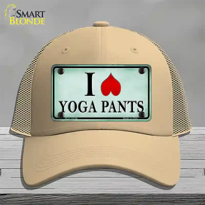 I Love Yoga Pants Novelty License Plate Hat Mesh / Khaki