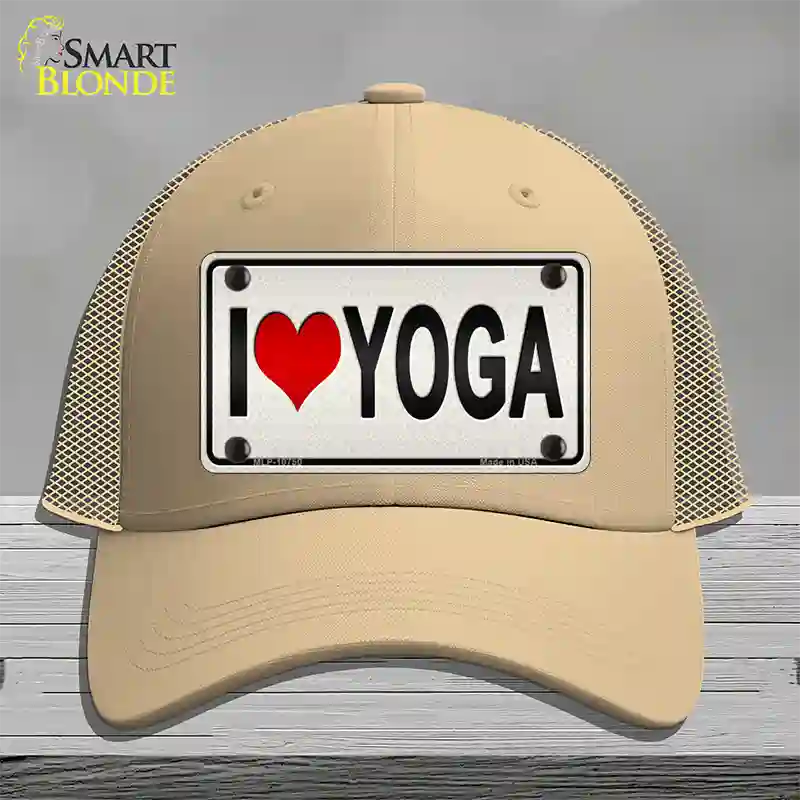 I Love Yoga Silver Novelty License Plate Hat Mesh / Khaki