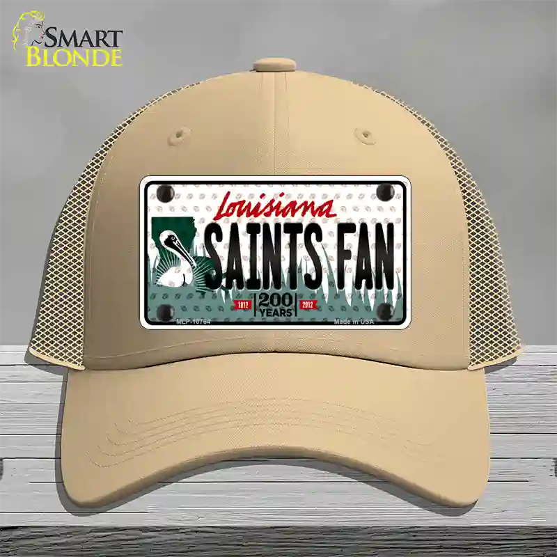 Saints Fan Louisiana Novelty License Plate Hat Mesh / Khaki