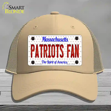 Patriots Fan Massachusetts Novelty License Plate Hat Mesh / Khaki