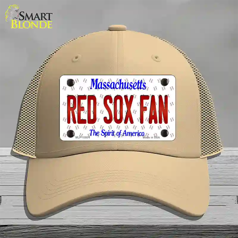 Red Sox Fan Massachusetts Novelty License Plate Hat Mesh / Khaki