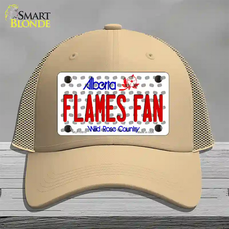 Flames Fan Alberta Novelty License Plate Hat Mesh / Khaki