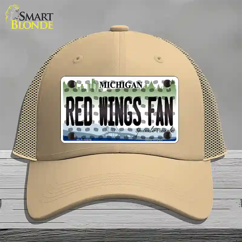 Red Wings Fan Michigan Novelty License Plate Hat Mesh / Khaki