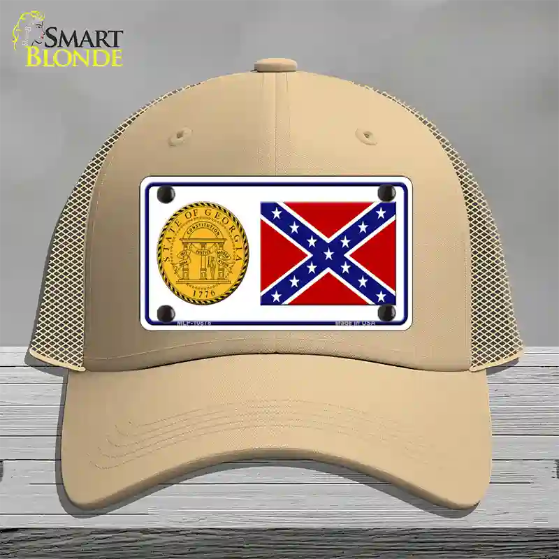 Confederate Flag Georgia Seal Novelty License Plate Hat Mesh / Khaki