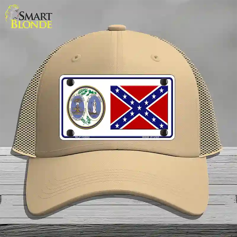 Confederate Flag South Carolina Seal Novelty License Plate Hat Mesh / Khaki