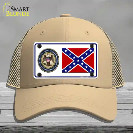 Confederate Flag Mississippi Seal Novelty License Plate Hat Mesh / Khaki